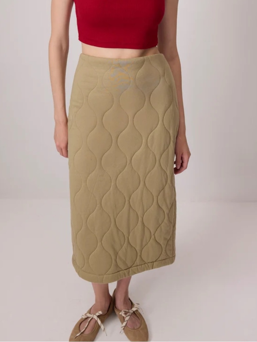 Zara Quilted Taupe Midi Skirt